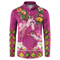 Hawaiian Lei Turtle and Plumeria Button Sweatshirt Polynerian Art Tattoo-Plum Pink Color LT03 Pink - Polynesian Pride