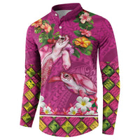 Hawaiian Lei Turtle and Plumeria Button Sweatshirt Polynerian Art Tattoo-Plum Pink Color LT03 - Polynesian Pride