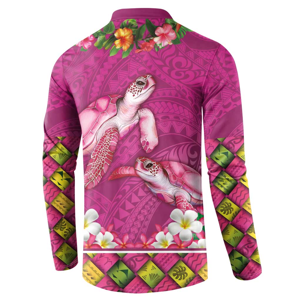 Hawaiian Lei Turtle and Plumeria Button Sweatshirt Polynerian Art Tattoo-Plum Pink Color LT03 - Polynesian Pride