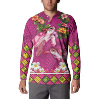Hawaiian Lei Turtle and Plumeria Button Sweatshirt Polynerian Art Tattoo-Plum Pink Color LT03 - Polynesian Pride