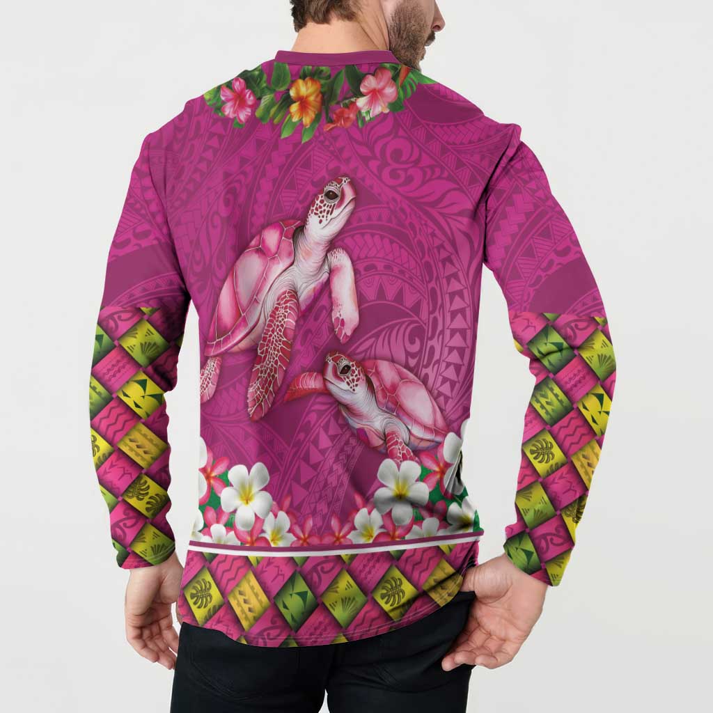 Hawaiian Lei Turtle and Plumeria Button Sweatshirt Polynerian Art Tattoo-Plum Pink Color LT03 - Polynesian Pride