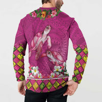 Hawaiian Lei Turtle and Plumeria Button Sweatshirt Polynerian Art Tattoo-Plum Pink Color LT03 - Polynesian Pride