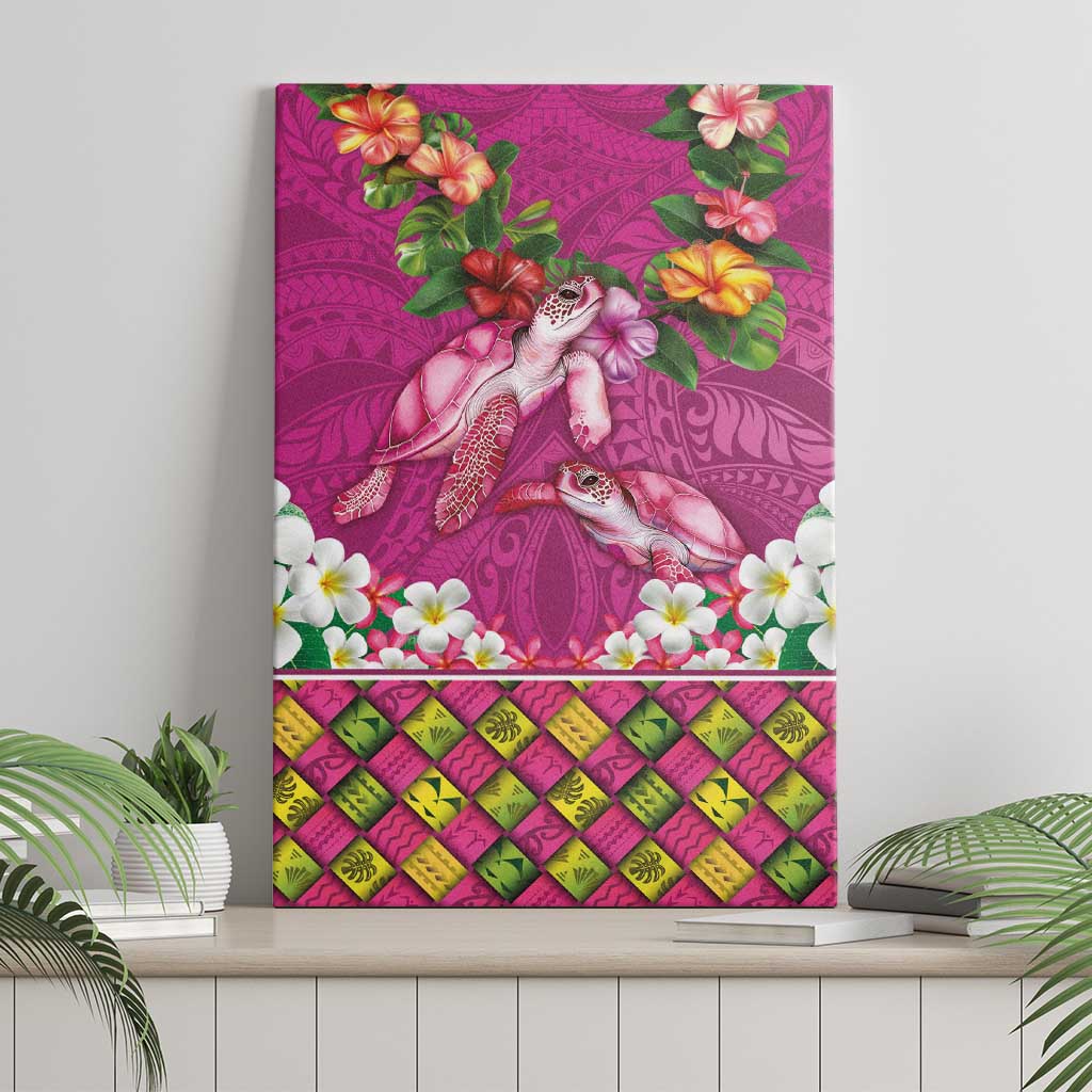 Hawaiian Lei Turtle and Plumeria Canvas Wall Art Polynerian Art Tattoo-Plum Pink Color LT03 - Polynesian Pride