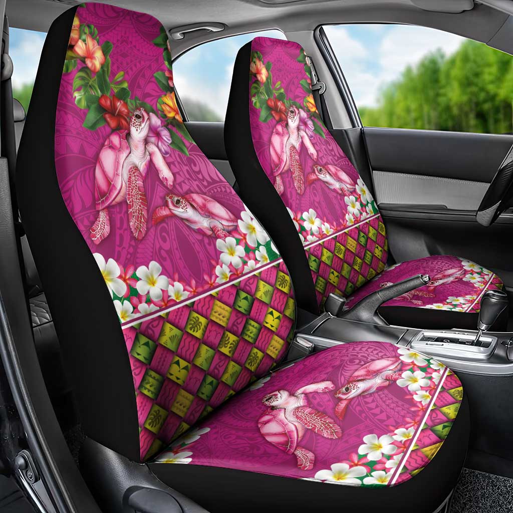 Hawaiian Lei Turtle and Plumeria Car Seat Cover Polynerian Art Tattoo-Plum Pink Color