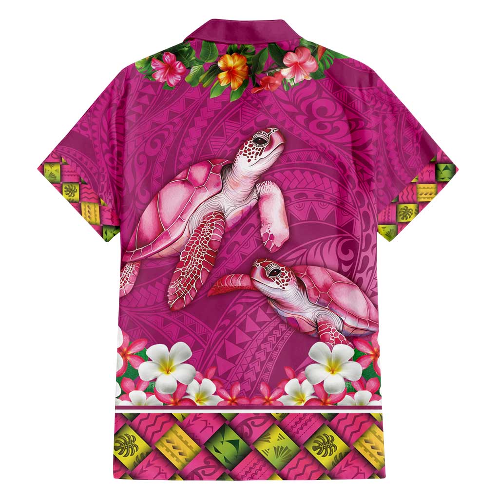 Hawaiian Lei Turtle and Plumeria Family Matching Off Shoulder Short Dress and Hawaiian Shirt Polynerian Art Tattoo-Plum Pink Color