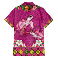 Hawaiian Lei Turtle and Plumeria Family Matching Off Shoulder Short Dress and Hawaiian Shirt Polynerian Art Tattoo-Plum Pink Color