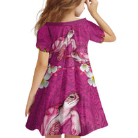 Hawaiian Lei Turtle and Plumeria Family Matching Short Sleeve Bodycon Dress and Hawaiian Shirt Polynerian Art Tattoo-Plum Pink Color