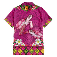 Hawaiian Lei Turtle and Plumeria Family Matching Short Sleeve Bodycon Dress and Hawaiian Shirt Polynerian Art Tattoo-Plum Pink Color