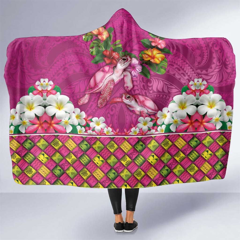 Hawaiian Lei Turtle and Plumeria Hooded Blanket Polynerian Art Tattoo-Plum Pink Color LT03 One Size Pink - Polynesian Pride