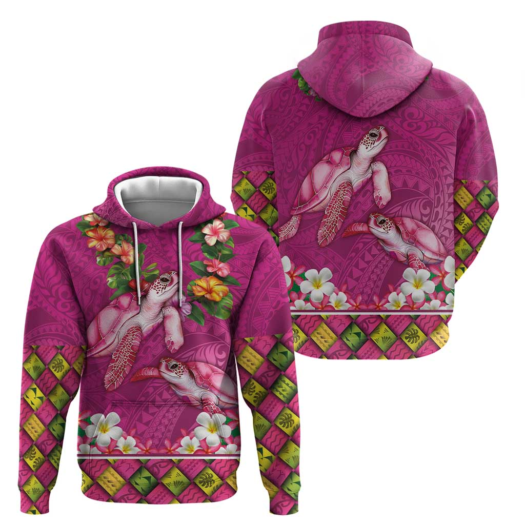 Hawaiian Lei Turtle and Plumeria Hoodie Polynerian Art Tattoo-Plum Pink Color