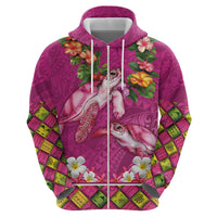 Hawaiian Lei Turtle and Plumeria Hoodie Polynerian Art Tattoo-Plum Pink Color