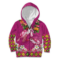 Hawaiian Lei Turtle and Plumeria Kid Hoodie Polynerian Art Tattoo-Plum Pink Color
