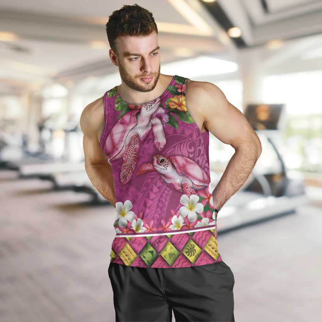 Hawaiian Lei Turtle and Plumeria Men Tank Top Polynerian Art Tattoo-Plum Pink Color LT03 Pink - Polynesian Pride
