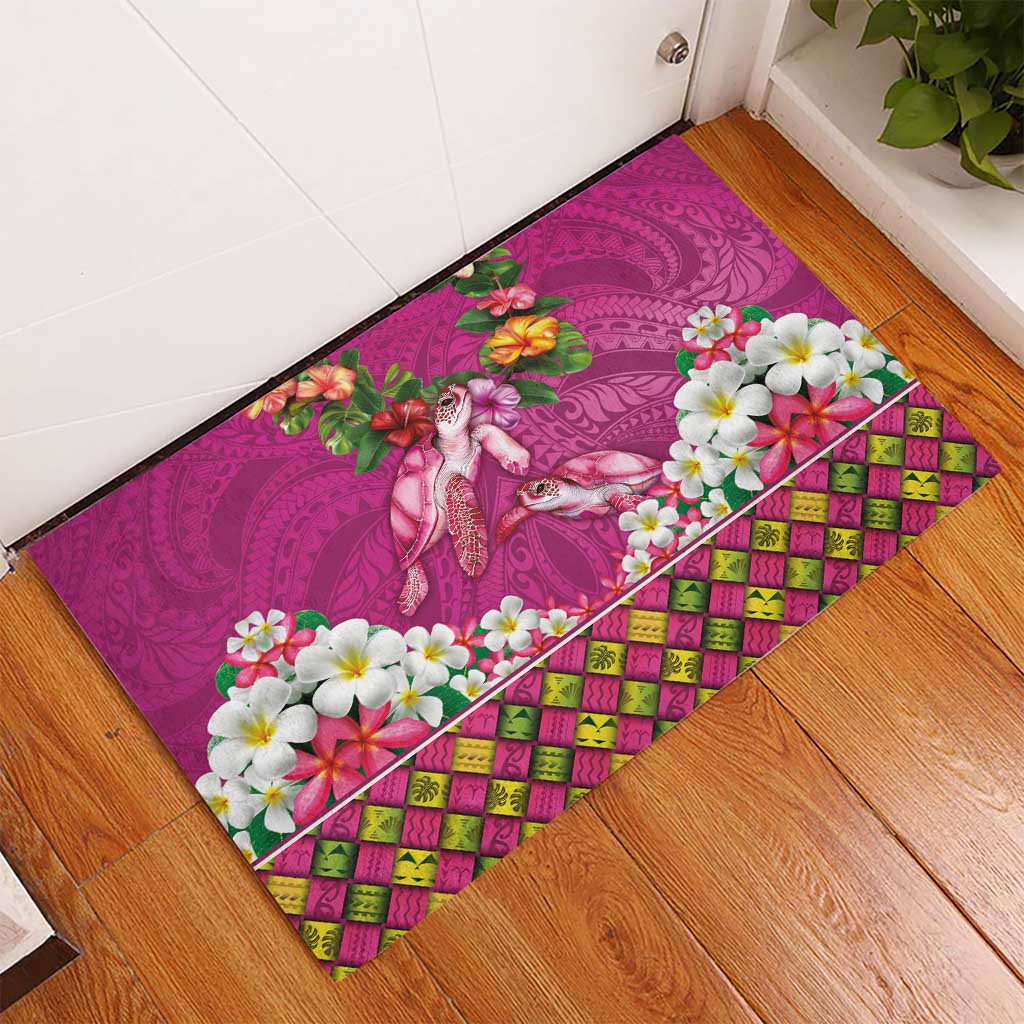 Hawaiian Lei Turtle and Plumeria Rubber Doormat Polynerian Art Tattoo-Plum Pink Color LT03 - Polynesian Pride