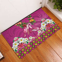 Hawaiian Lei Turtle and Plumeria Rubber Doormat Polynerian Art Tattoo-Plum Pink Color LT03 - Polynesian Pride