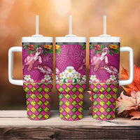 Hawaiian Lei Turtle and Plumeria Tumbler With Handle Polynerian Art Tattoo-Plum Pink Color LT03 - Polynesian Pride
