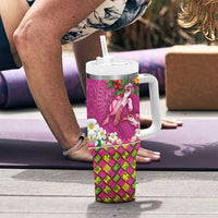 Hawaiian Lei Turtle and Plumeria Tumbler With Handle Polynerian Art Tattoo-Plum Pink Color LT03 - Polynesian Pride