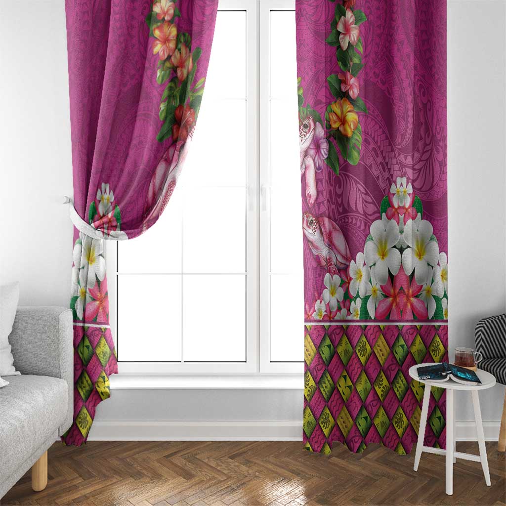 Hawaiian Lei Turtle and Plumeria Window Curtain Polynerian Art Tattoo-Plum Pink Color LT03 - Polynesian Pride