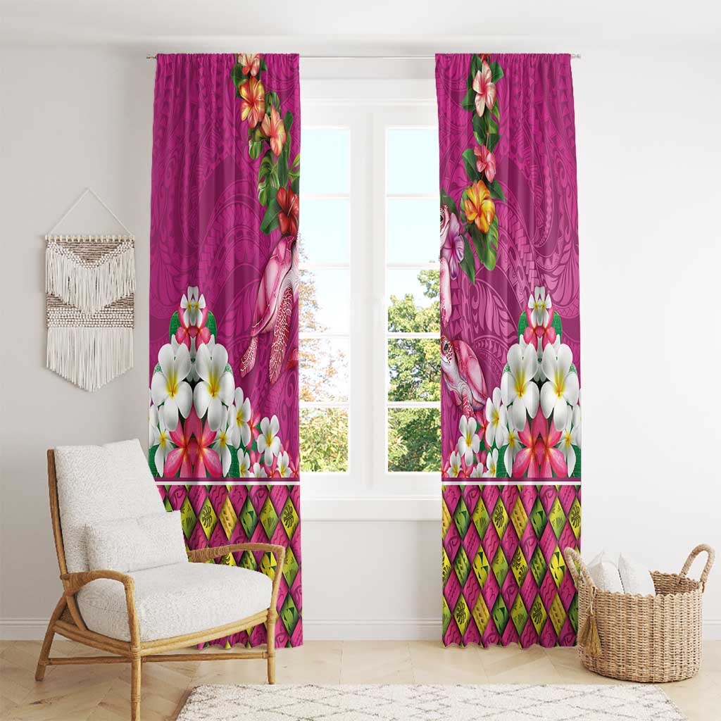 Hawaiian Lei Turtle and Plumeria Window Curtain Polynerian Art Tattoo-Plum Pink Color LT03 - Polynesian Pride
