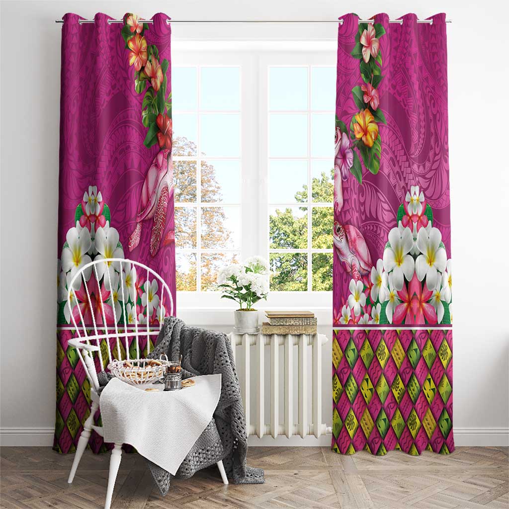 Hawaiian Lei Turtle and Plumeria Window Curtain Polynerian Art Tattoo-Plum Pink Color LT03 - Polynesian Pride