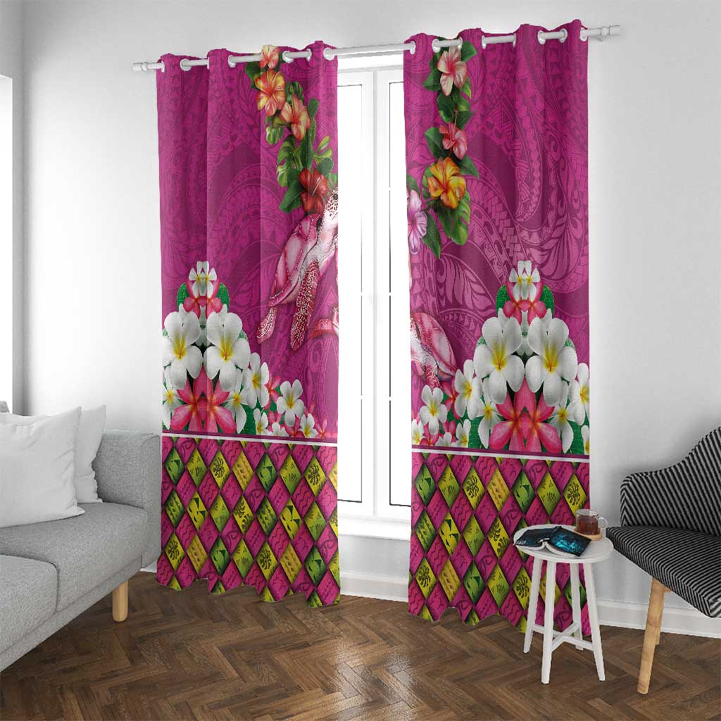 Hawaiian Lei Turtle and Plumeria Window Curtain Polynerian Art Tattoo-Plum Pink Color LT03 With Grommets Pink - Polynesian Pride