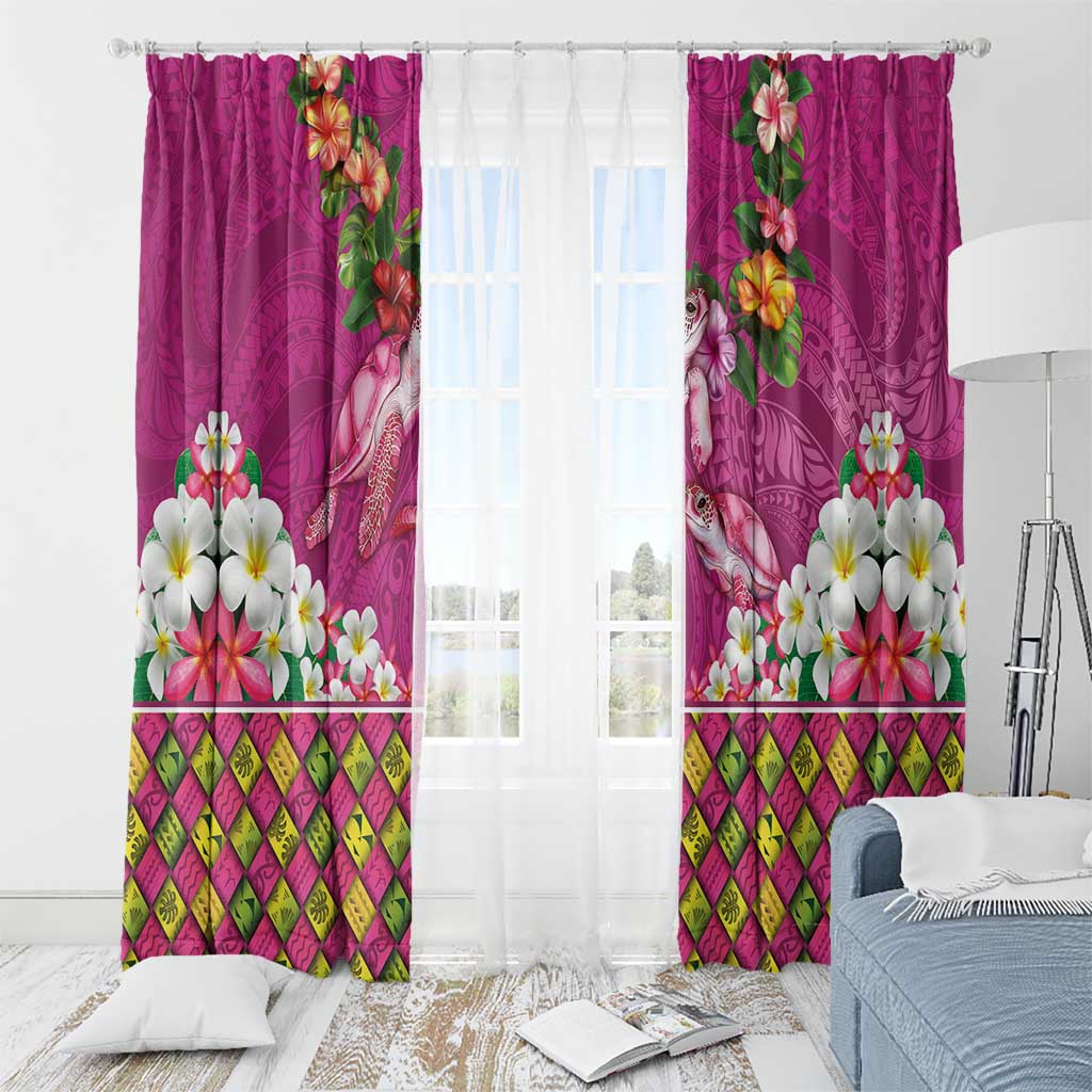 Hawaiian Lei Turtle and Plumeria Window Curtain Polynerian Art Tattoo-Plum Pink Color LT03 - Polynesian Pride