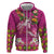 Hawaiian Lei Turtle and Plumeria Zip Hoodie Polynerian Art Tattoo-Plum Pink Color
