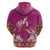 Hawaiian Lei Turtle and Plumeria Zip Hoodie Polynerian Art Tattoo-Plum Pink Color
