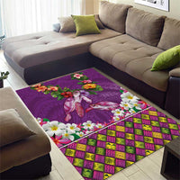Hawaiian Lei Turtle and Plumeria Area Rug Polynerian Art Tattoo-Mauve Color