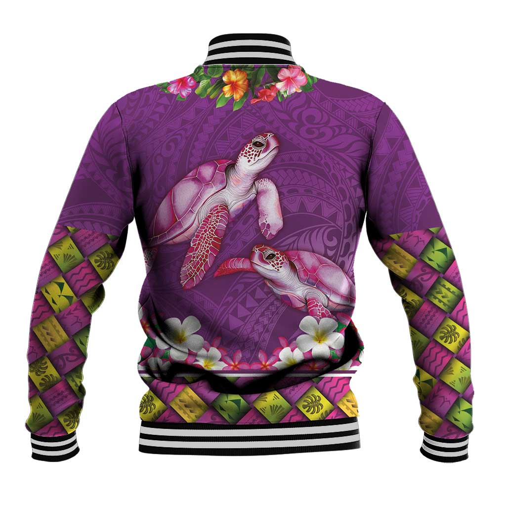 Hawaiian Lei Turtle and Plumeria Baseball Jacket Polynerian Art Tattoo-Mauve Color LT03 - Polynesian Pride