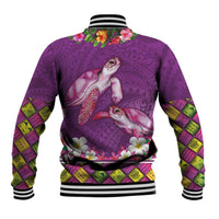 Hawaiian Lei Turtle and Plumeria Baseball Jacket Polynerian Art Tattoo-Mauve Color LT03 - Polynesian Pride