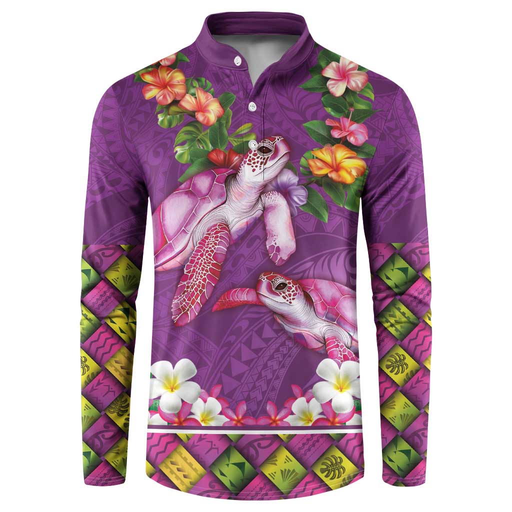 Hawaiian Lei Turtle and Plumeria Button Sweatshirt Polynerian Art Tattoo-Mauve Color LT03 Purple - Polynesian Pride