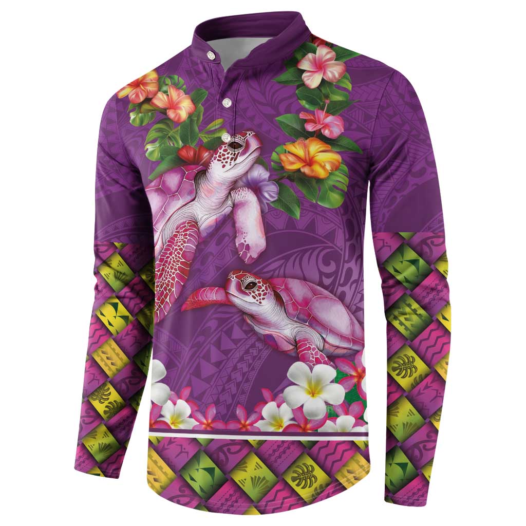 Hawaiian Lei Turtle and Plumeria Button Sweatshirt Polynerian Art Tattoo-Mauve Color LT03 - Polynesian Pride