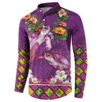 Hawaiian Lei Turtle and Plumeria Button Sweatshirt Polynerian Art Tattoo-Mauve Color LT03 - Polynesian Pride