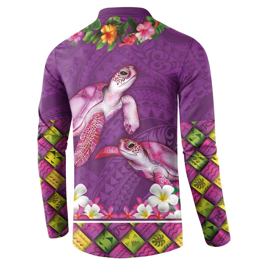 Hawaiian Lei Turtle and Plumeria Button Sweatshirt Polynerian Art Tattoo-Mauve Color LT03 - Polynesian Pride