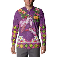 Hawaiian Lei Turtle and Plumeria Button Sweatshirt Polynerian Art Tattoo-Mauve Color LT03 - Polynesian Pride