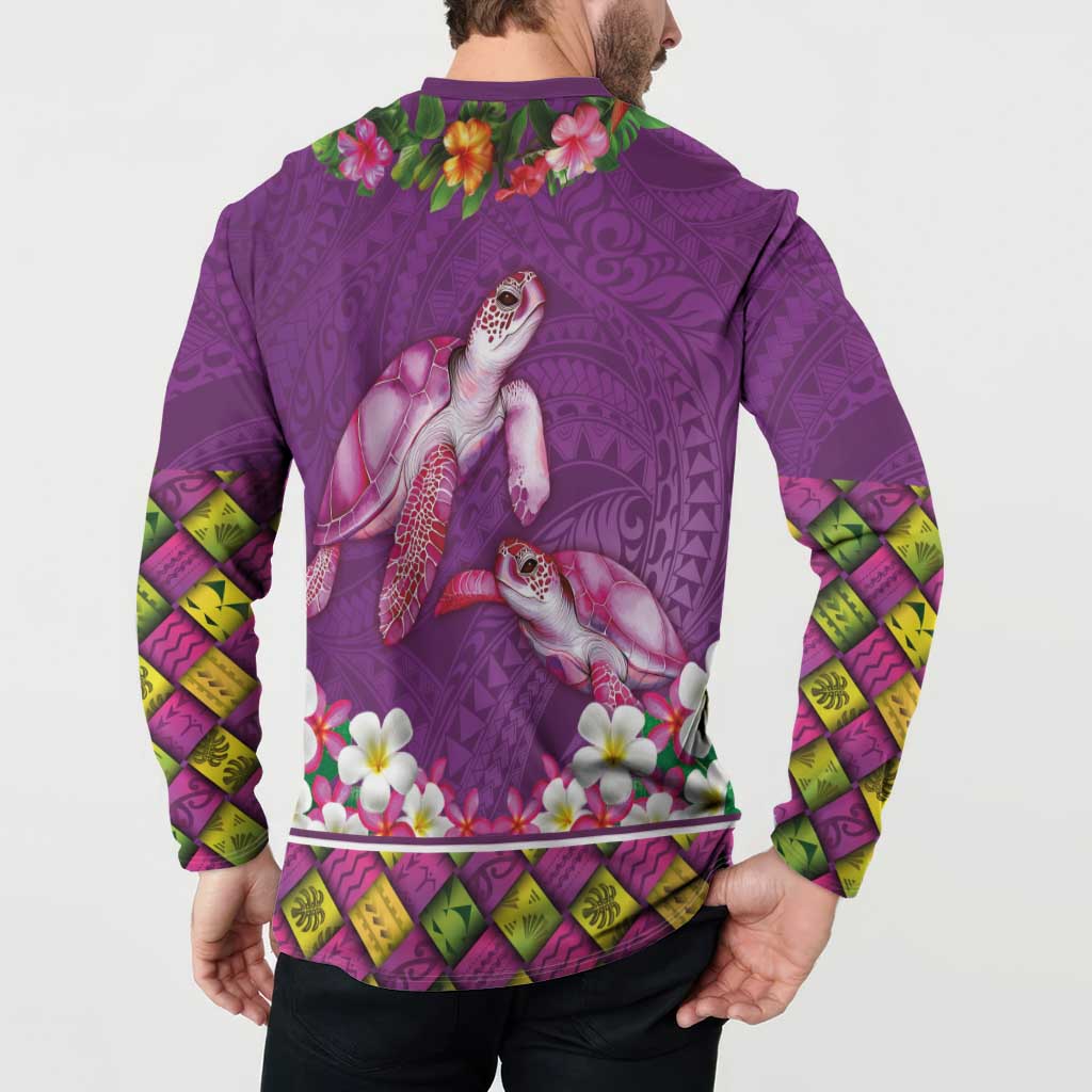 Hawaiian Lei Turtle and Plumeria Button Sweatshirt Polynerian Art Tattoo-Mauve Color LT03 - Polynesian Pride