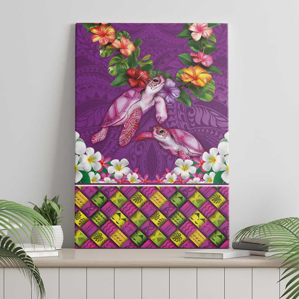 Hawaiian Lei Turtle and Plumeria Canvas Wall Art Polynerian Art Tattoo-Mauve Color LT03 - Polynesian Pride