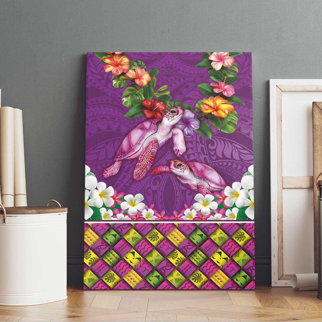 Hawaiian Lei Turtle and Plumeria Canvas Wall Art Polynerian Art Tattoo-Mauve Color LT03 - Polynesian Pride