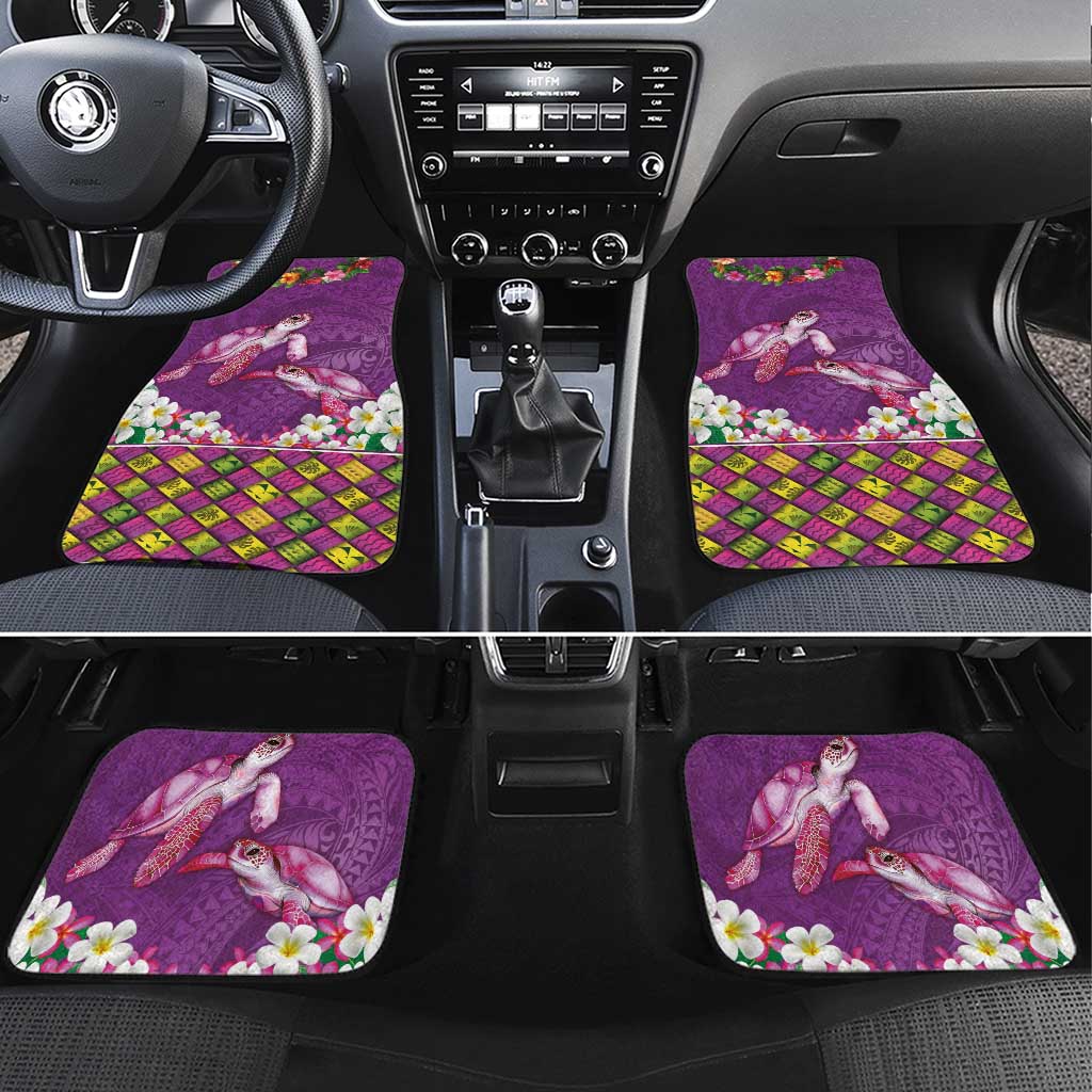 Hawaiian Lei Turtle and Plumeria Car Mats Polynerian Art Tattoo-Mauve Color