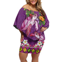 Hawaiian Lei Turtle and Plumeria Family Matching Off Shoulder Short Dress and Hawaiian Shirt Polynerian Art Tattoo-Mauve Color