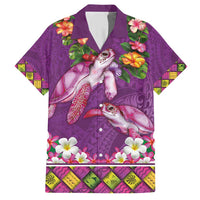 Hawaiian Lei Turtle and Plumeria Family Matching Short Sleeve Bodycon Dress and Hawaiian Shirt Polynerian Art Tattoo-Mauve Color