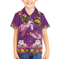 Hawaiian Lei Turtle and Plumeria Family Matching Summer Maxi Dress and Hawaiian Shirt Polynerian Art Tattoo-Mauve Color