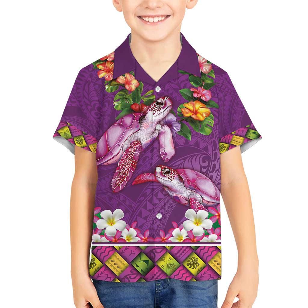 Hawaiian Lei Turtle and Plumeria Family Matching Tank Maxi Dress and Hawaiian Shirt Polynerian Art Tattoo-Mauve Color