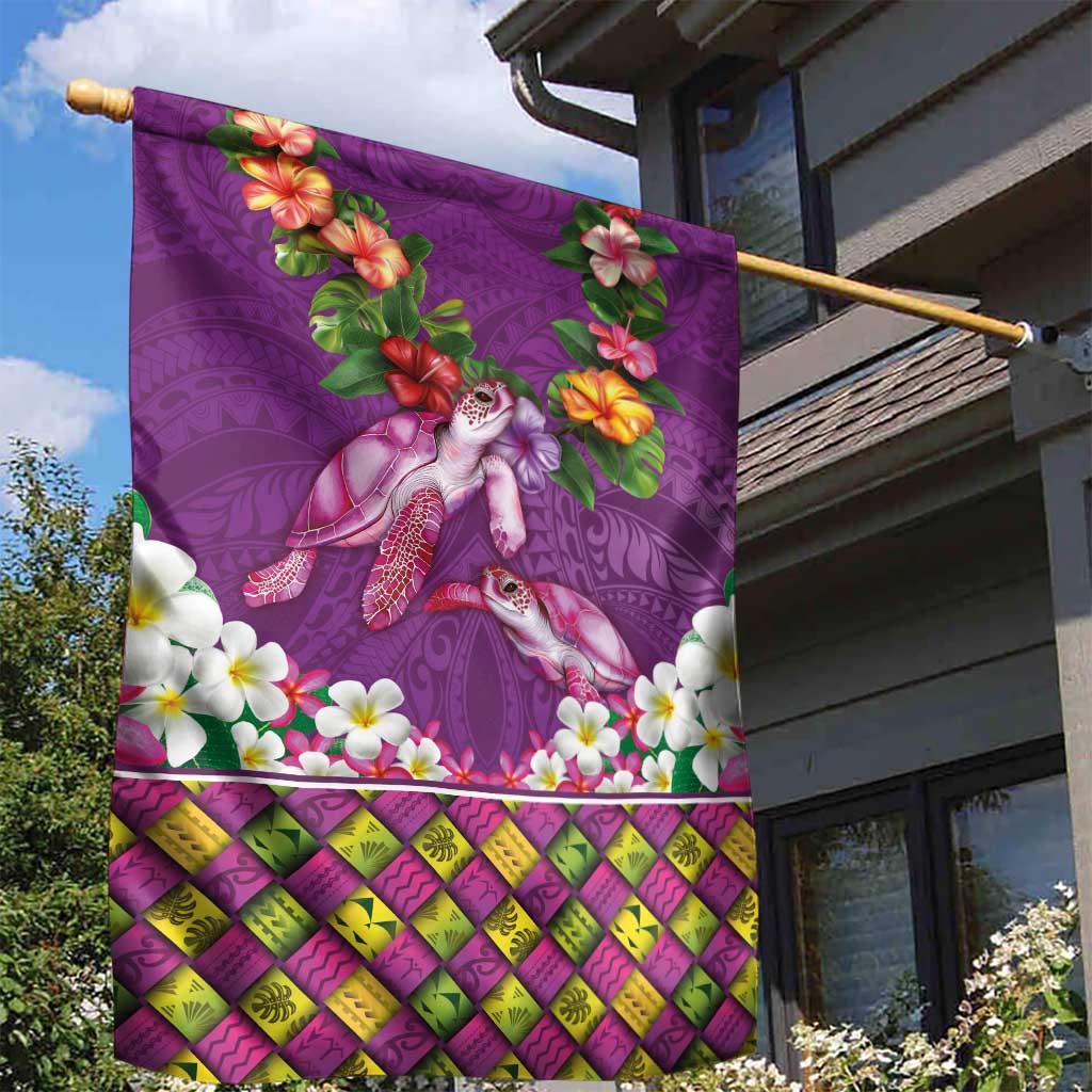Hawaiian Lei Turtle and Plumeria Garden Flag Polynerian Art Tattoo-Mauve Color LT03 - Polynesian Pride