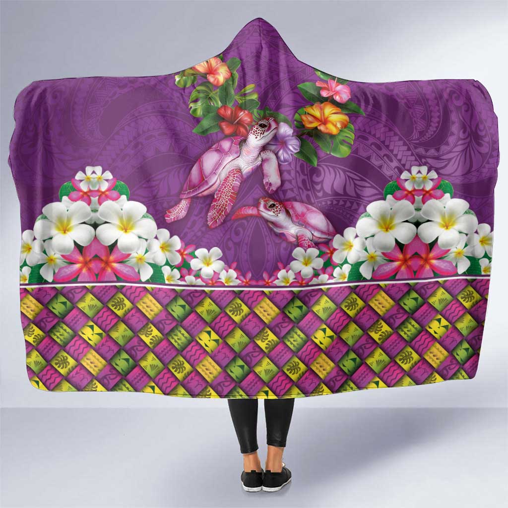 Hawaiian Lei Turtle and Plumeria Hooded Blanket Polynerian Art Tattoo-Mauve Color LT03 One Size Purple - Polynesian Pride