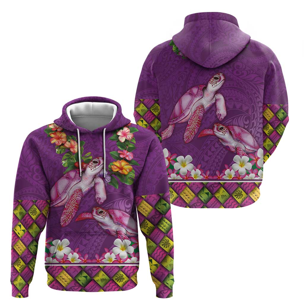 Hawaiian Lei Turtle and Plumeria Hoodie Polynerian Art Tattoo-Mauve Color