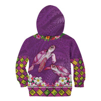 Hawaiian Lei Turtle and Plumeria Kid Hoodie Polynerian Art Tattoo-Mauve Color