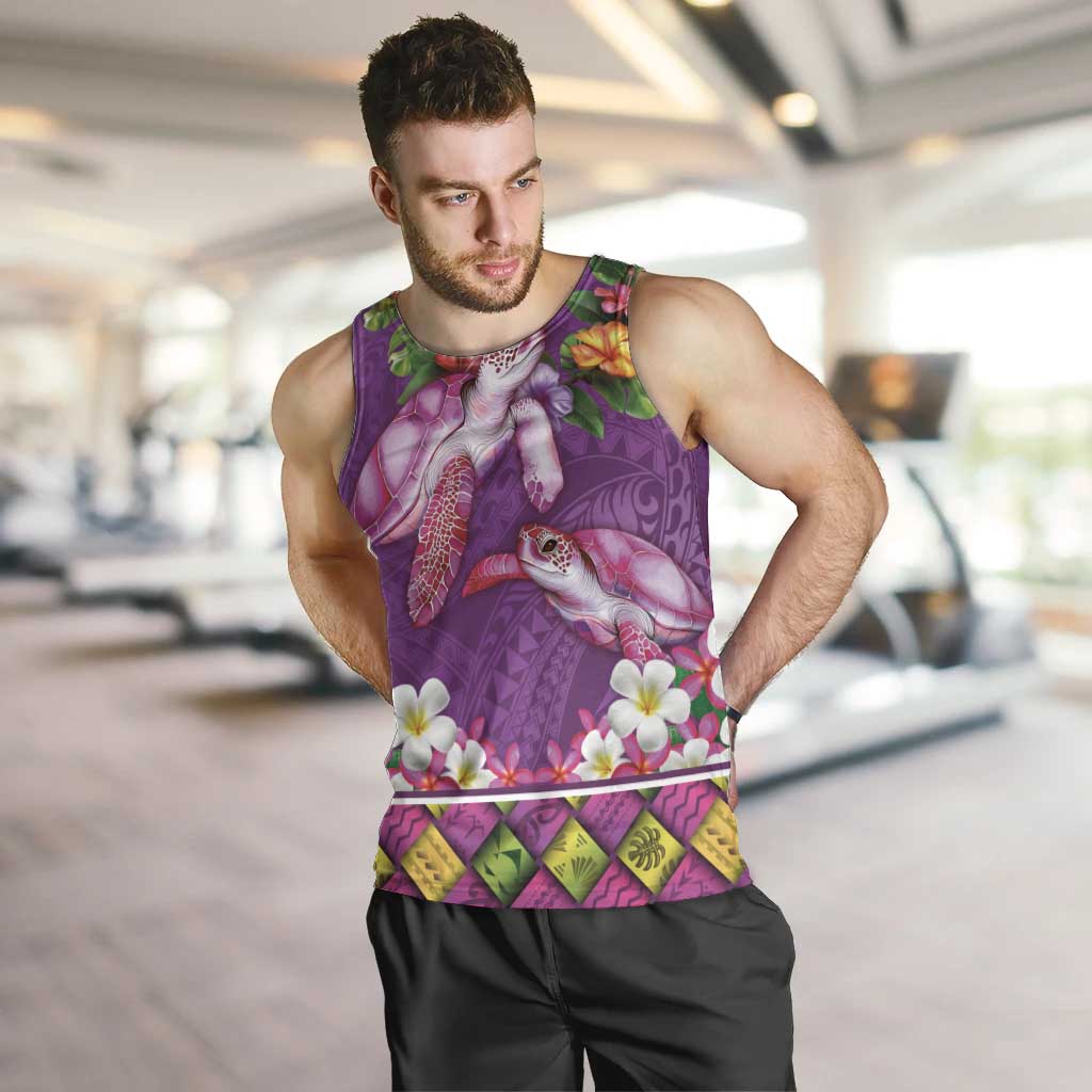 Hawaiian Lei Turtle and Plumeria Men Tank Top Polynerian Art Tattoo-Mauve Color LT03 Purple - Polynesian Pride