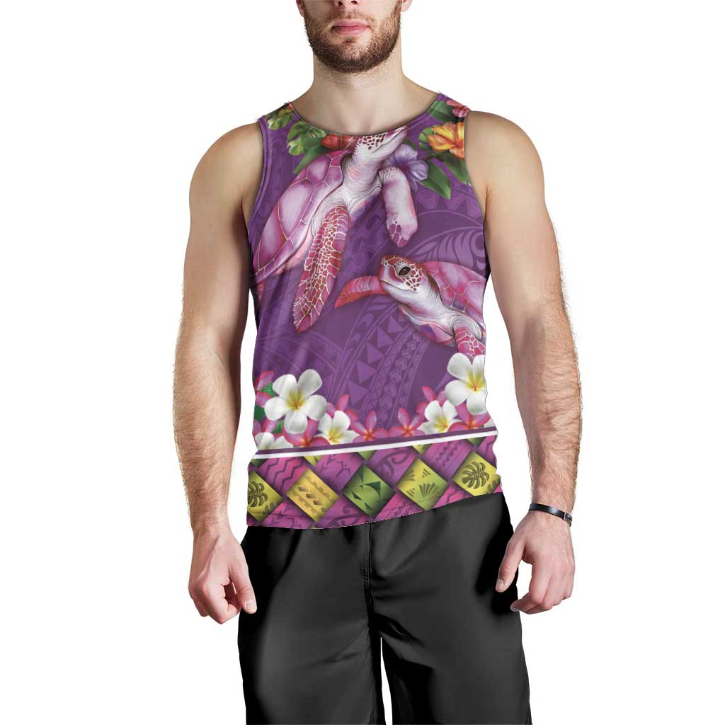 Hawaiian Lei Turtle and Plumeria Men Tank Top Polynerian Art Tattoo-Mauve Color LT03 - Polynesian Pride